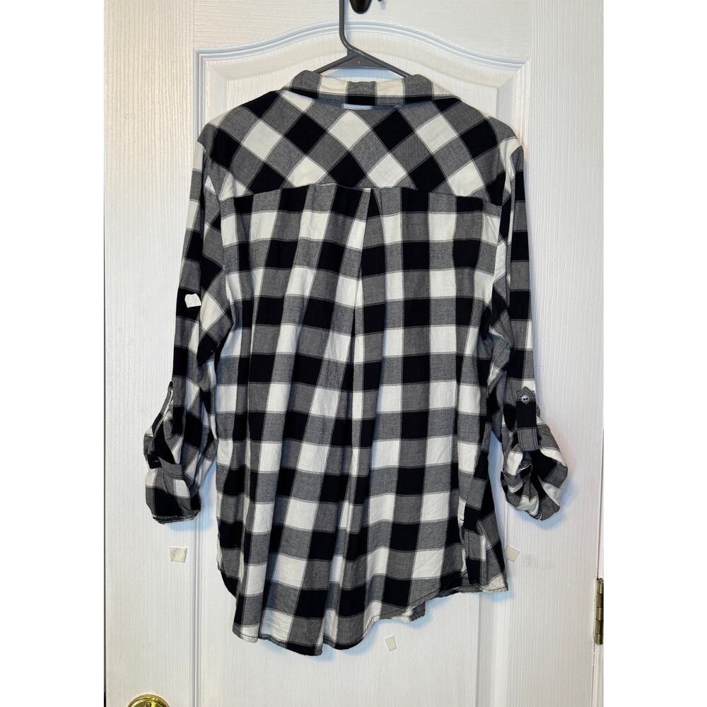 Womens SONOMA Buffalo Plaid Black White Flannel Embroider Top - XL - Picture 2 of 7